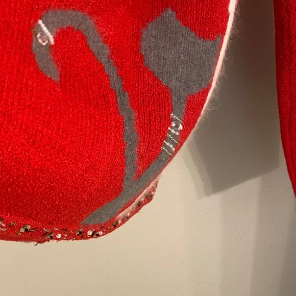 Coldwater Creek Vibrant Red Cat Design Cardigan - Picture 6 of 6